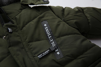 The Lettered Hearth: Thickened Letter-Print Hooded Cotton Jacket
