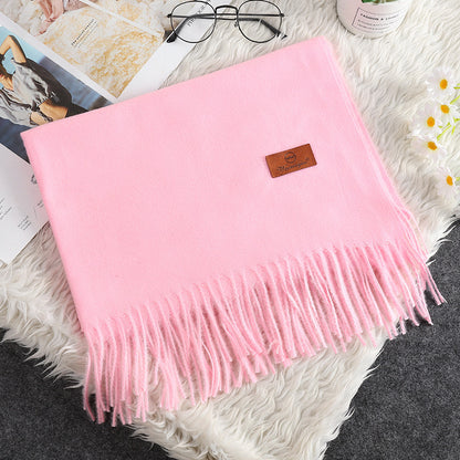 Solid Color Cashmere-like Bristle Scarf Ladies Tassel Warm Gift