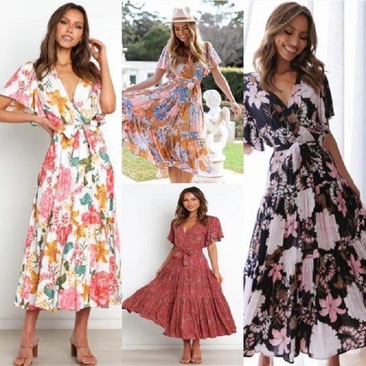 Ladies Fashion Short Sleeve Printed Dress