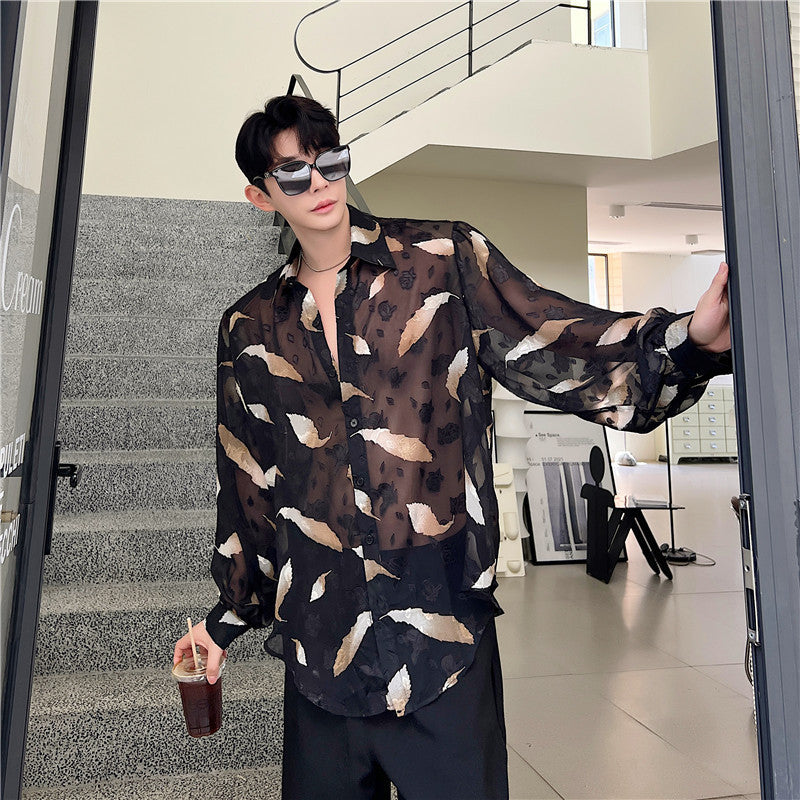 Jacquard Micro Perspective INS Wind Long Sleeve Shirt