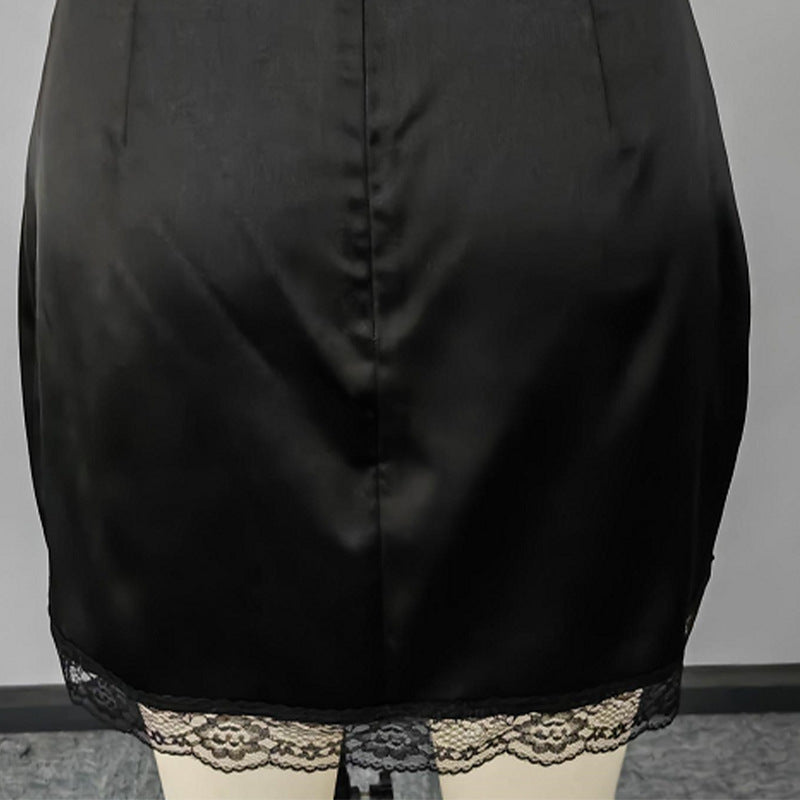 Temperament Lace Edge Half Length Skirt Black Short Skirt Female