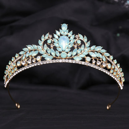 Wedding Birthday Headdress Crown Alloy Inlaid Protein Green Bright Crystal Bride