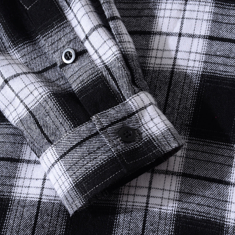 Casual Men's Jacket Plaid Hooded Long Sleeve