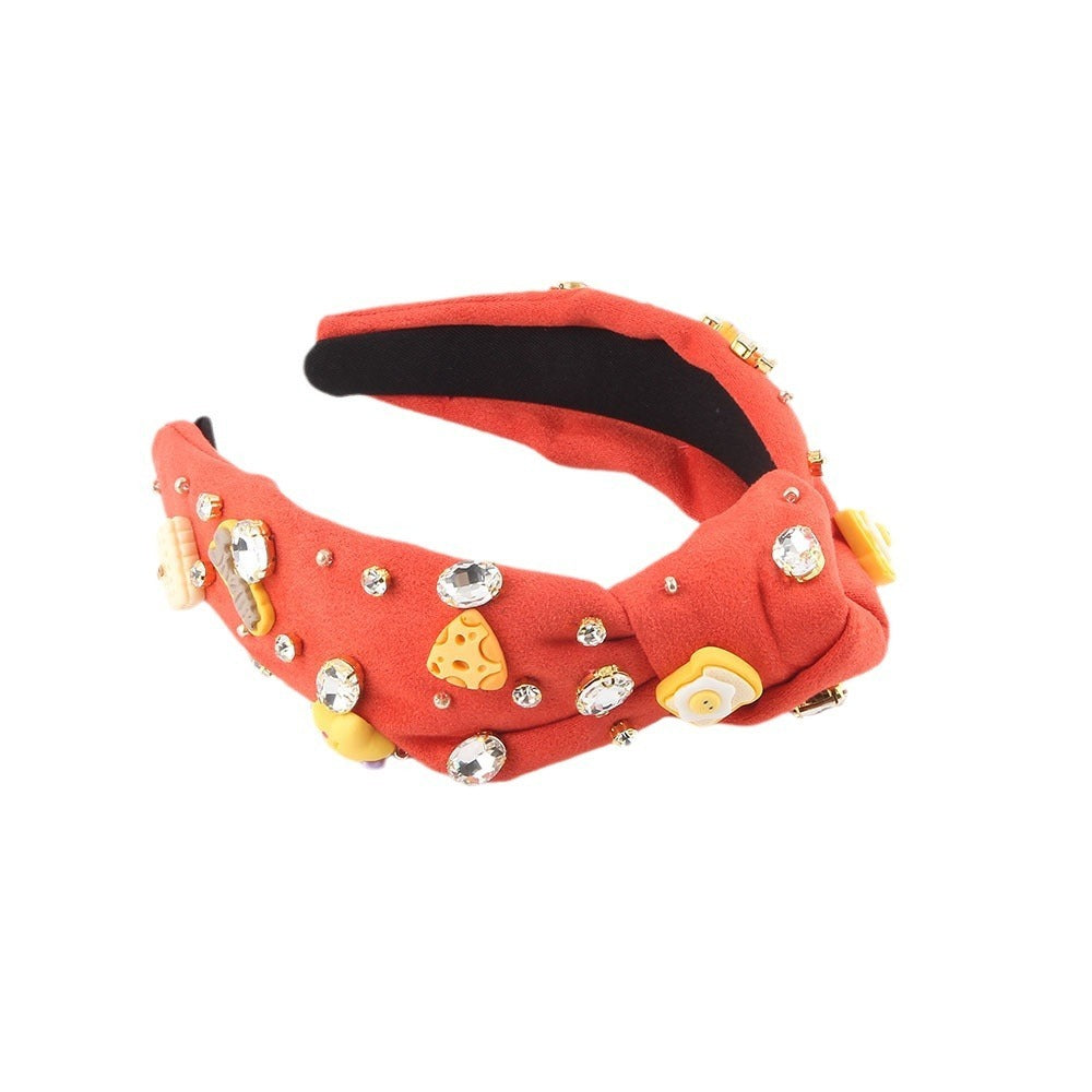 New Fashion European And American Style Green Fabric Knotted Diamond-laid Headband