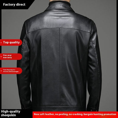 Thin Fleece-Lined Soft Leather Jacket for Dad Gentle Heritage Warmth