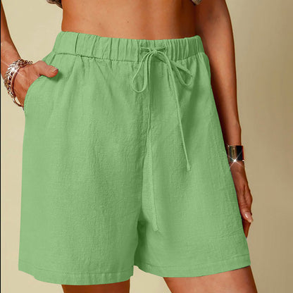 Women's Cotton Linen Pure Color Comfort Wide Leg Shorts