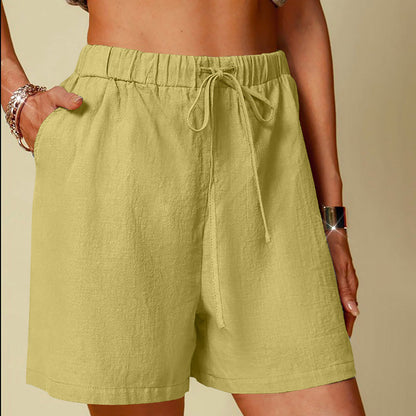 Women's Cotton Linen Pure Color Comfort Wide Leg Shorts