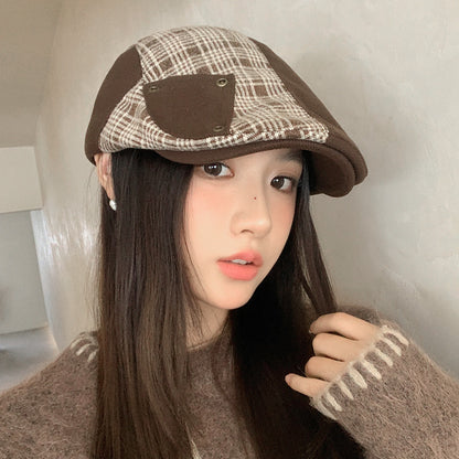 British Retro Plaid Stitching Advance Hats Make Your Face Look Smaller