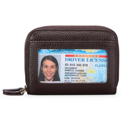 First Cowhide Double Layer Zipper Expanding Card Holder