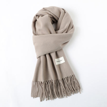 Simple Tassel Shawl Warm Artificial Cashmere Scarf