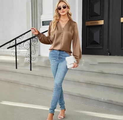 New Fashion Long Sleeve V-neck Women's Shirt