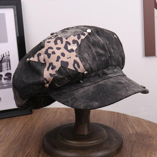 Warm Comfortable Sun Hat Leopard Print Five-pointed Star