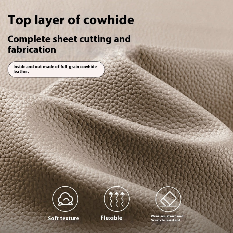 Self-closing First Layer Cowhide Long Wallet