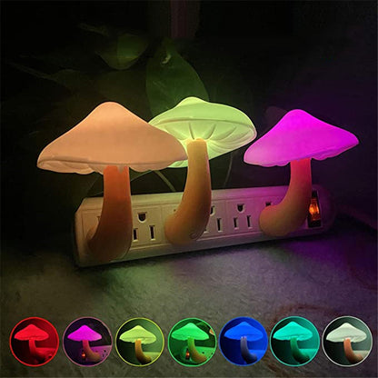 LED Mushroom Night Light | EU/US Plug-In Light Sensor Wall Lamp for Bedroom & Home Décor