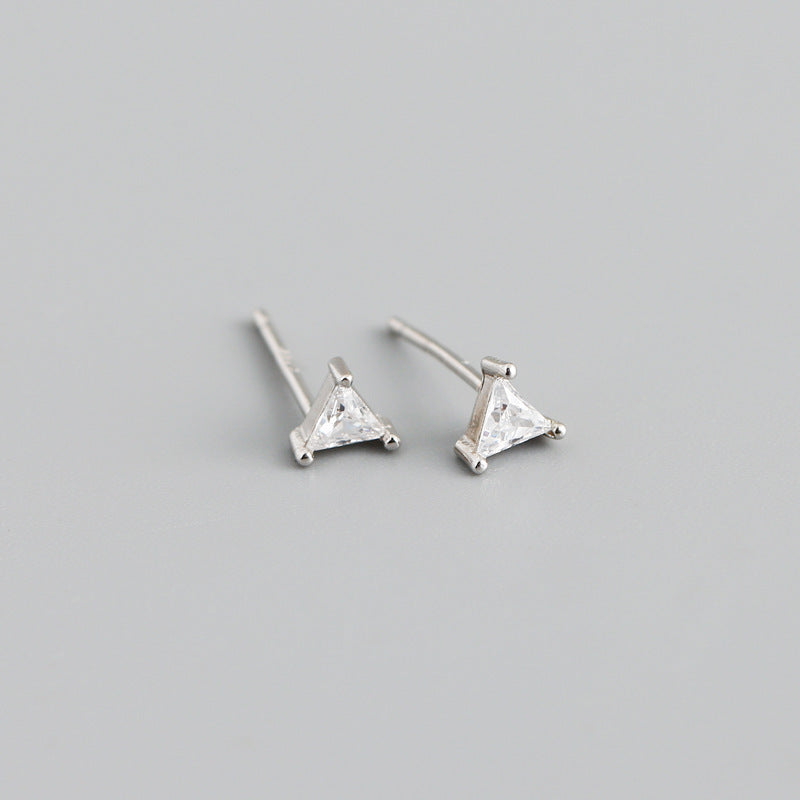 Simple Triangle Color Zircon Stud Earrings S925 Silver