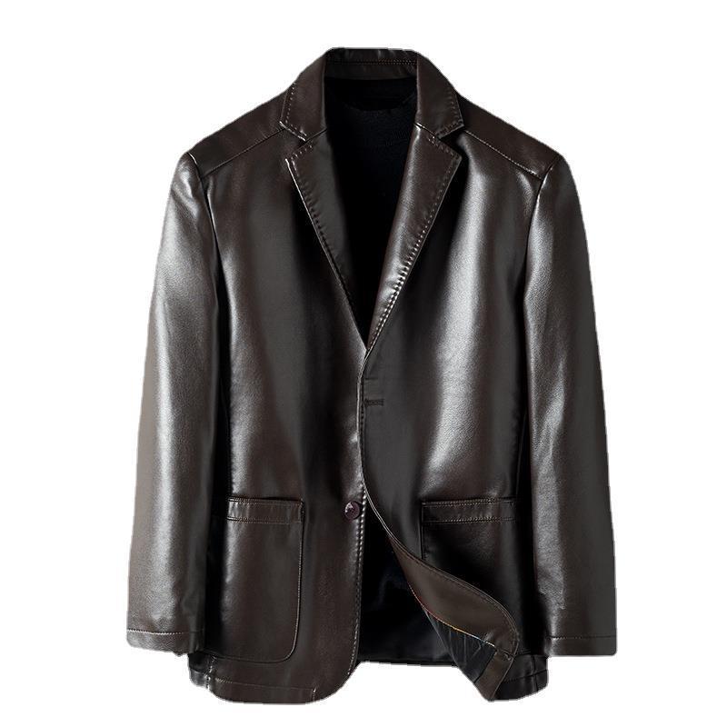 Sheepskin Suit Collar Mens Autumn Winter Leather Jacket Plush Refinement