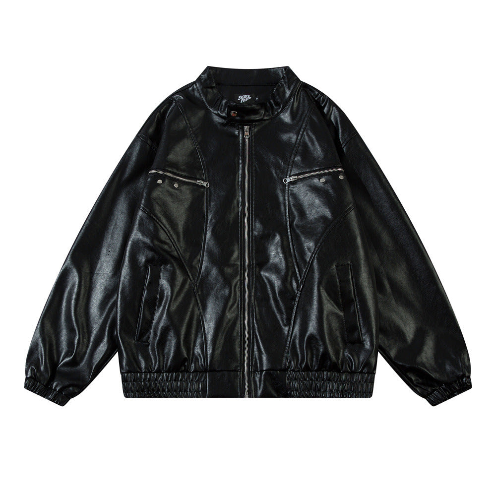 Mens Embroidered Letter Loose Leather Jacket Personalized Heritage
