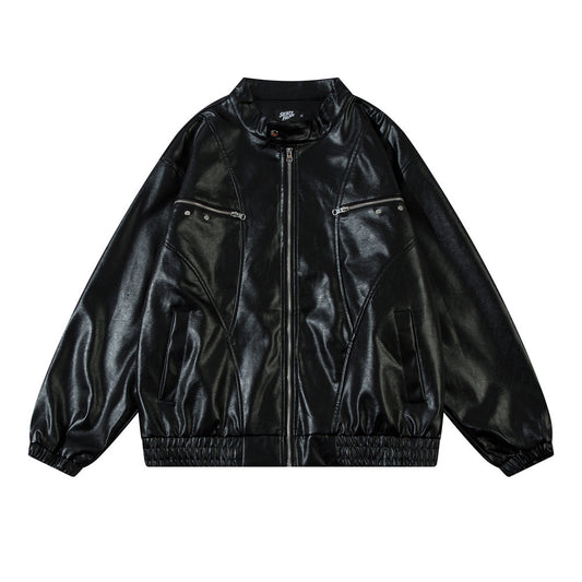 Mens Embroidered Letter Loose Leather Jacket Personalized Heritage