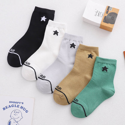 Spring And Summer Thin Cute Smiley Face Cotton Middle Tube Boys And Girls Fashion All-matching Socks