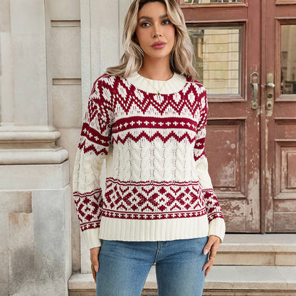 Retro Jacquard Pullover Knitted Sweater Women