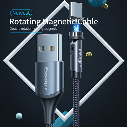 540° Rotating Magnetic USB-C Charging Cable | Fast Charge Magnetic Connector for Micro USB & Type-C