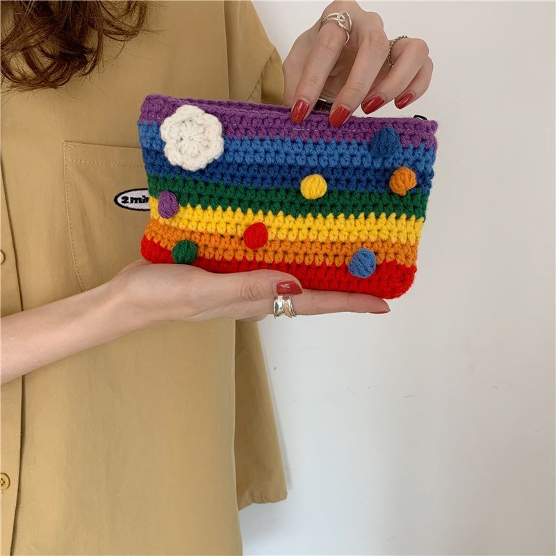 Super Cute Rainbow Knitted Coin Purse