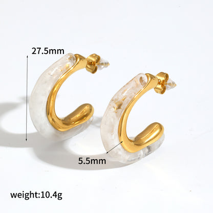 Mild Luxury Retro Resin Stainless Steel Earrings Women's High-grade Amber 18K Gold Plated Ear Clip