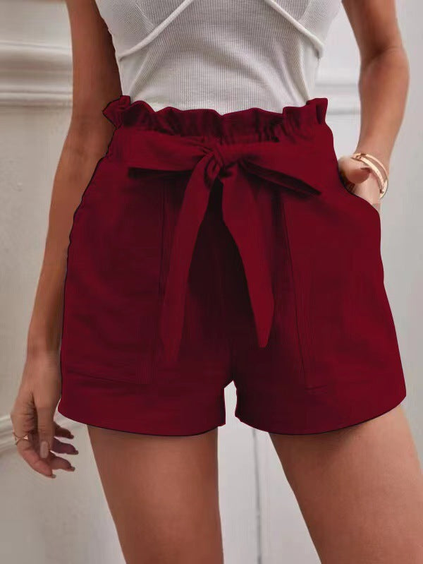 Loose Cotton And Linen Casual Pocket High Waist Wide Leg Shorts