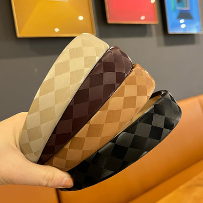 Retro Fashion Leather High Skull Top Chessboard Lattice Sponge Headband