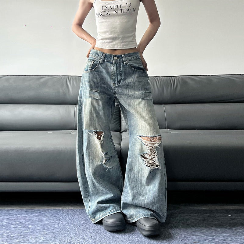 Design Sense Niche Loose Retro Destroyed Pants