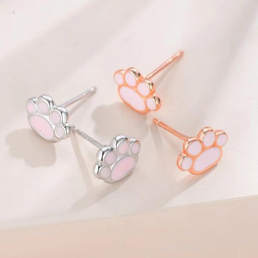 S925 Milk Gas Cat's Paw Ear Studs Simple