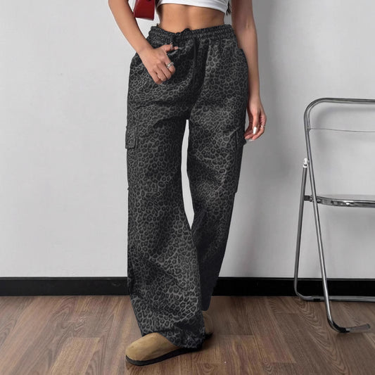 Printing Stylish Multi-pocket Street Overalls Loose-fit Tappered Trousers