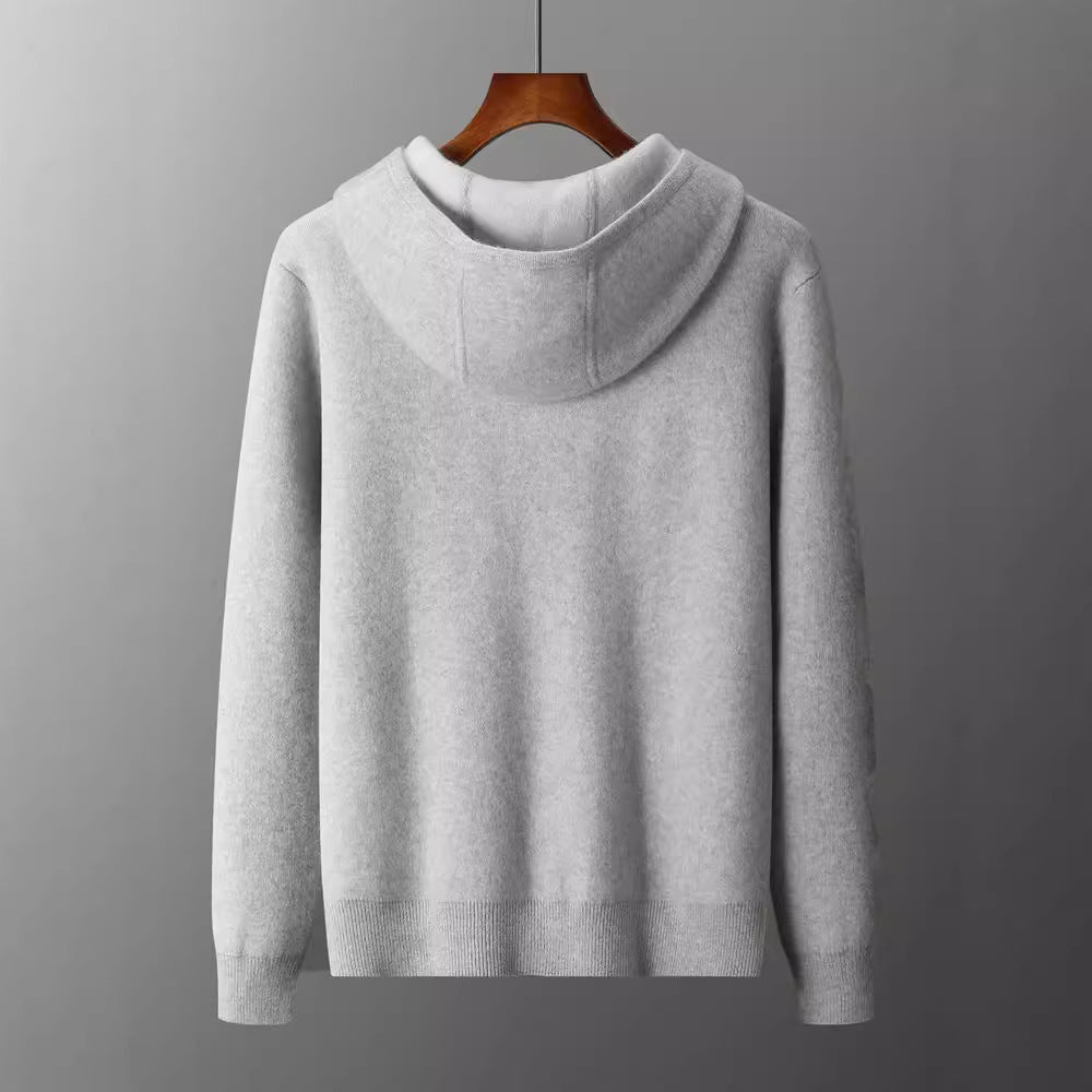 Mens Hooded Loose Casual Knitted Wool Sweater Cardigan Coat Relaxed Texture