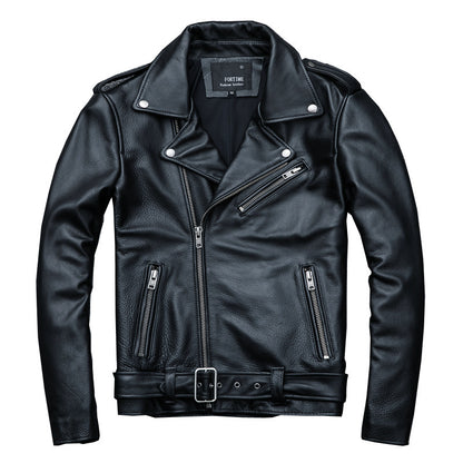 Pure Cowhide Biker Leather Jacket Authentic Premium Hide