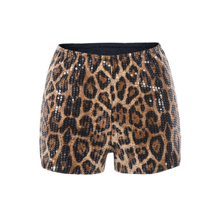 Leopard Print Elastic Waist Casual Shorts