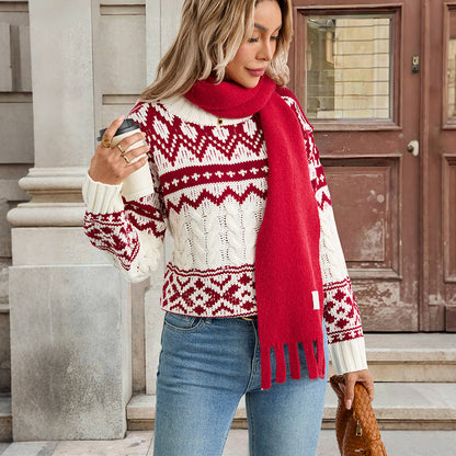 Retro Jacquard Pullover Knitted Sweater Women