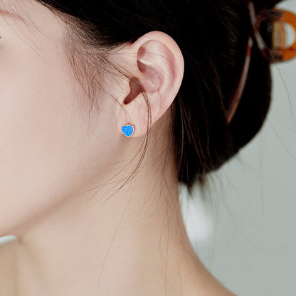 Japanese And Korean 925 Silver Love Opal Earrings Female Niche Lightweight