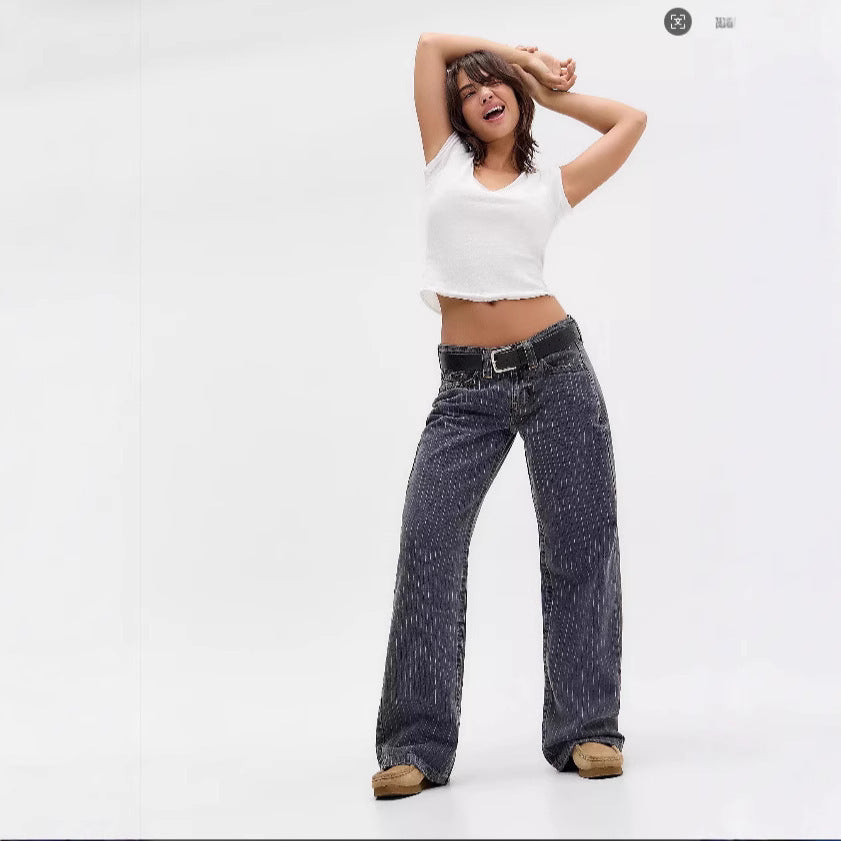 Women's Loose Retro Straight Striped Jeans