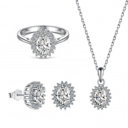 S925 Sterling Silver 5A Zircon Colored Gems Full Diamond Oval