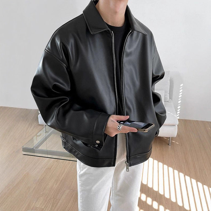 Mens Korean Leather Casual Baseball Jacket Sport Street Fusion