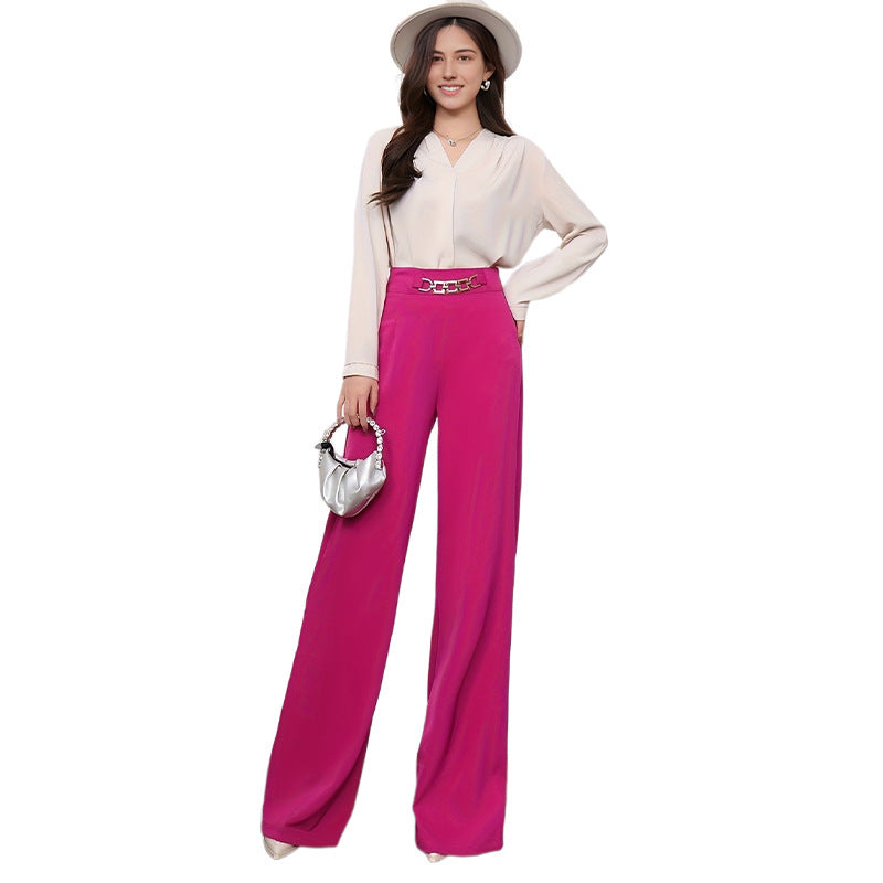 Solid Color Drape Fashionable Wide Leg Pants Women