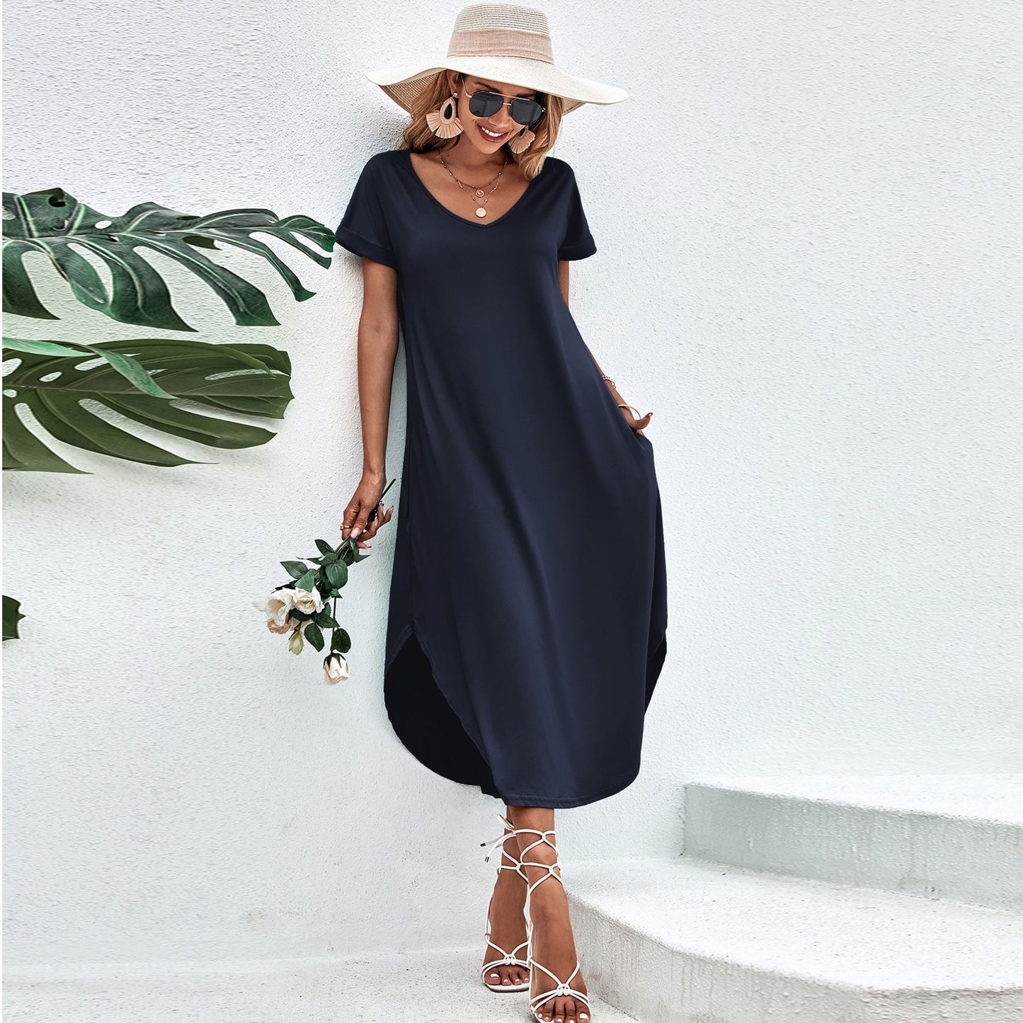 V-neck Split Irregular Hem Homewear Pajamas For Women