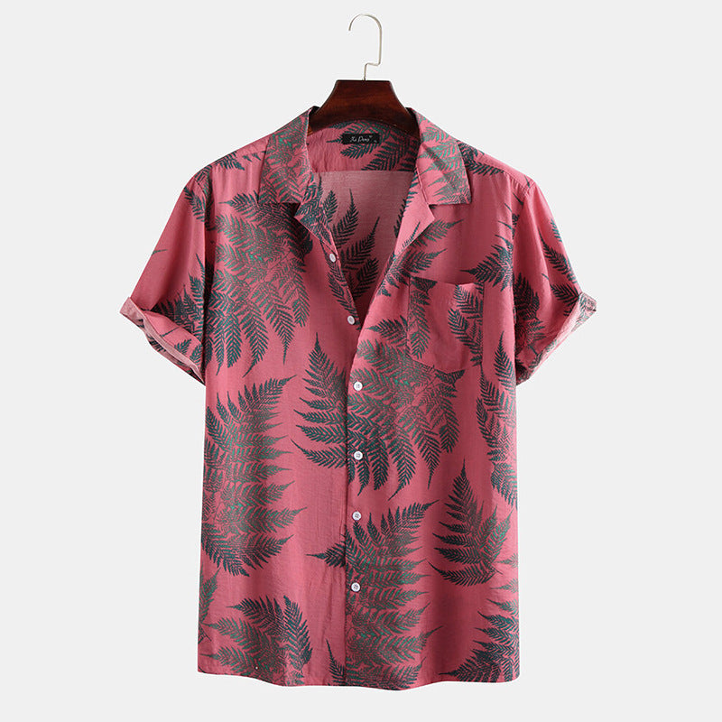 Cotton Linen Hawaiian Printed Cardigan Short Sleeve