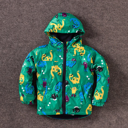 The Jurassic Shield: Cute Dinosaur Windproof & Rainproof Jacket