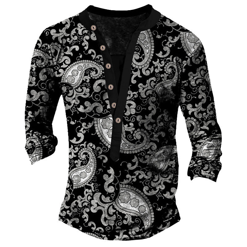 Heritage Retro Henry Neck Printed Long Sleeve T-Shirt
