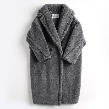 Women's Long Pink Wool Alpaca Fleecefiber Fur Coat