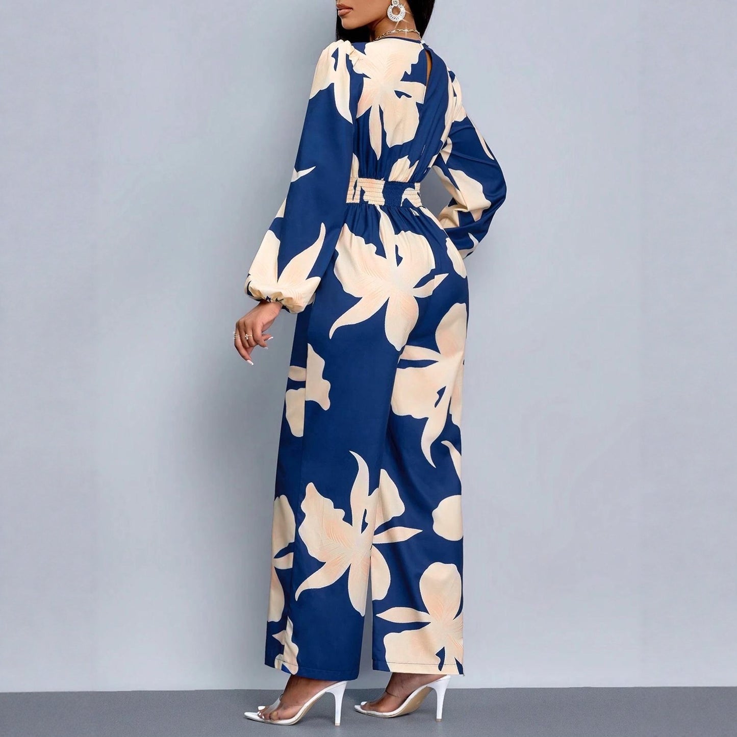 Women's Printed Long Sleeve Jumpsuit Suit