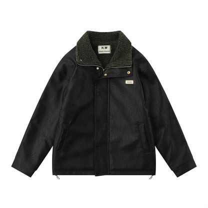 American Retro Autumn Winter Mens Loose Warm PU Leather Jacket Heritage Comfort