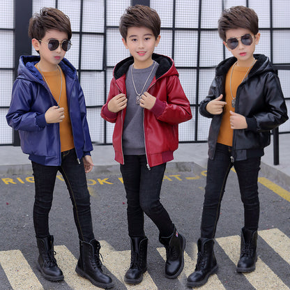 The Padded Biker: PU Leather Hooded Padded Performance Coat