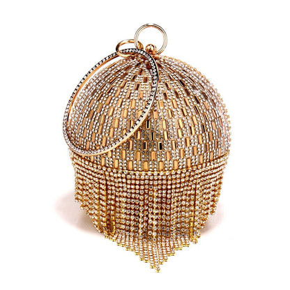 Shining Rhinestone Round Tassel Dinner Bag Women's Fashion